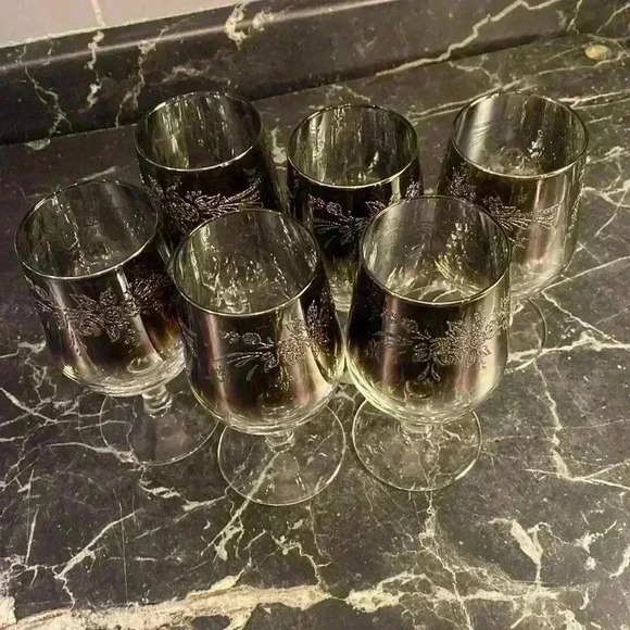 6 Vintage Silver Fade Wine Glasses Ombre WineGlasses, Leaf design made in France - Picture 10 of 14